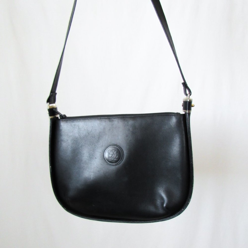Vintage Classic Black Leather Shoulder Bag by Louis Quatorze. Made in Spain